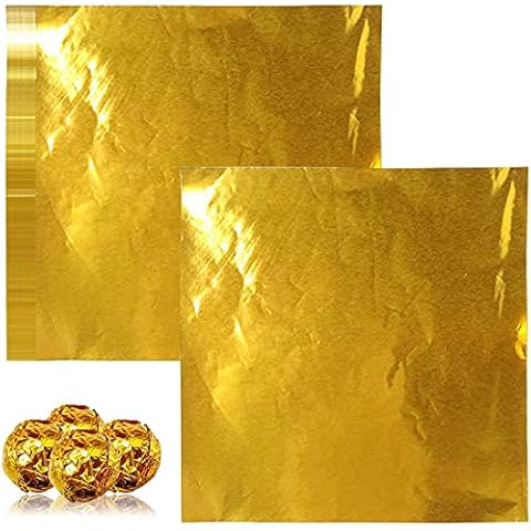 Candy Aluminum Paper, 200PCS Golden Glossy Aluminum Foil Square Sweets Candy Chocolate Lolly Paper Aluminum Foil Wrappers for Party, Wedding, Birthday, Chrismas Accessories (10×10CM) Cover