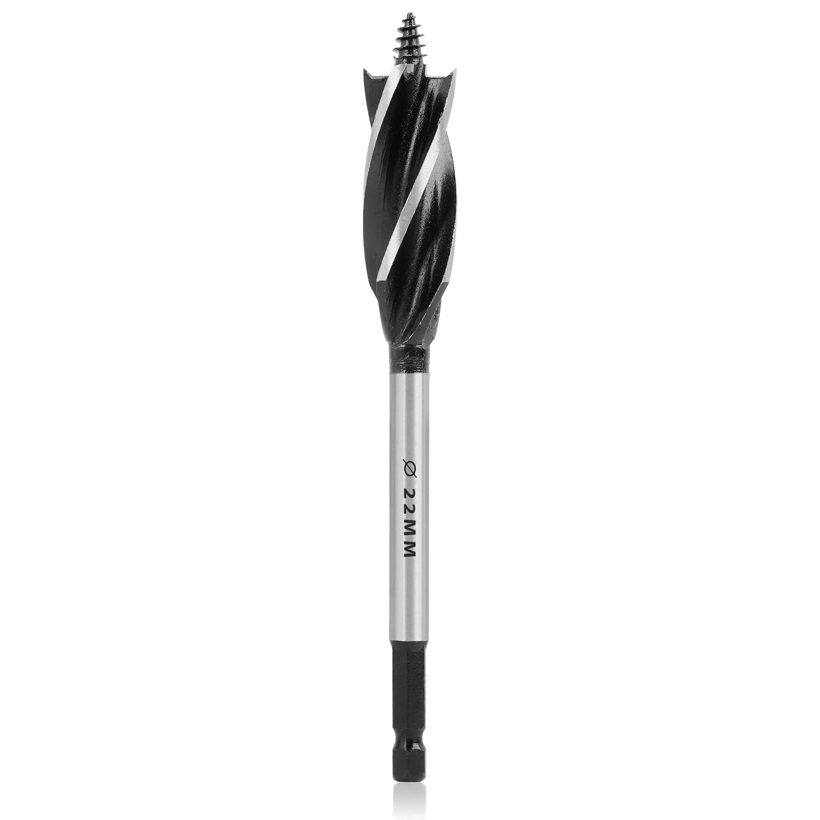 1PCS Brocas Profesionales para Madera 22mm x 165mm, Broca Autoalimentada con Vástago Hexagonal de 1/4 Pulgada, Broca Espiral de Acero al Carbono para Perforaciones Precisas y Rápidas en Madera