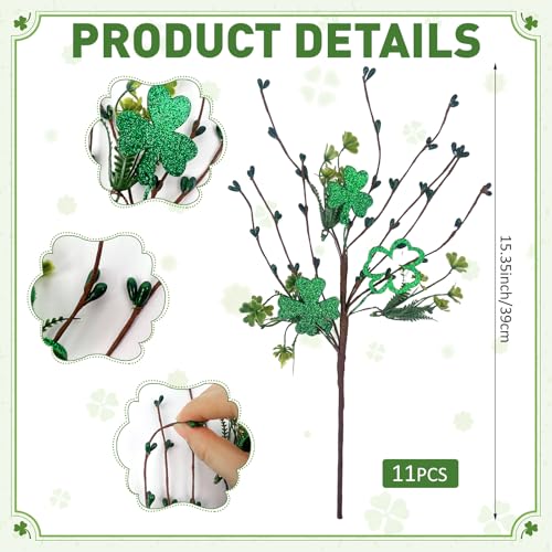 11 Pack St. Patrick's Day Branches， Artificial Shamrock Flower , St. Patrick’s Day Decorations for Table Centerpiece & Vase Filler – Festive Shamrock Plant & Tree Decor for Holiday Home Decor by Sitroasho - Image 2