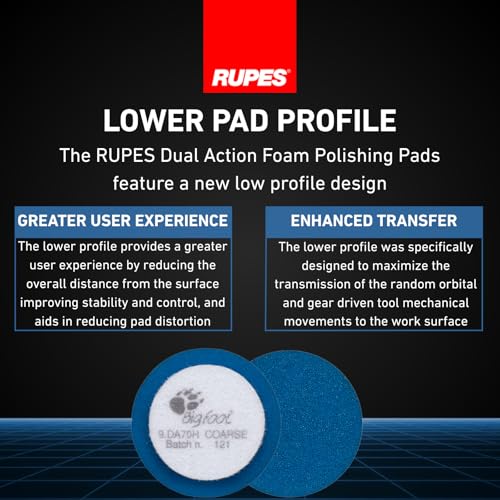 Image of RUPES 9.DA70H /4 Pack of 4 Blue D-A Coarse Cutting Foam Pads 70mm | Ideal for Paint Correction & Gloss Enhancement | Mild to Severe Defect Removal | Compatible with 2.75 inch Backing Plate