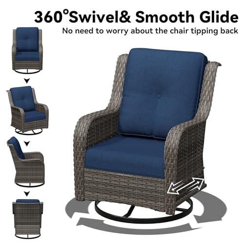 Image of 4 Piece Outdoor Swivel Rocker Patio Chairs Set, Patio Chairs Set of 4 with Thickened Olefin Cushions, High Back and Deep Seating, Hand-Woven PE Rattan for Porch, Deck, Blue
