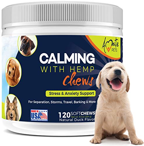 Calming Treats for Dogs with Hemp Oil Soft Chews - Dog Anxiety Relief for Separation, Storms, Travel, Barking, Aggressive Behavior 120 Softchews by Amate Pets Made in USA