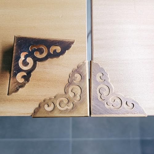 Image of Corner Protector Edge haowei 4-Pcs Retro Bronze Metal Decorative Box Safety Bumpers for Cabinet Chest Desks Jewelry Box Drawer Tables Furniture