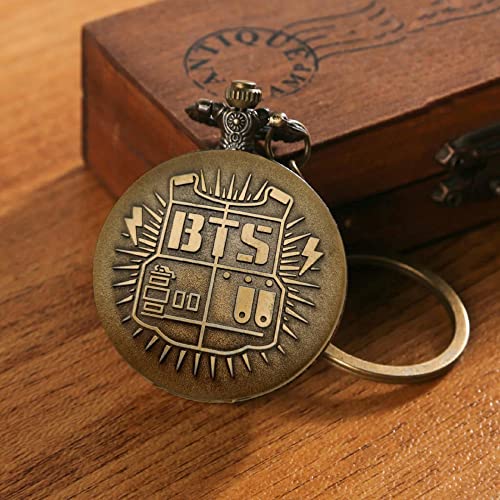 Image of AUGEN Premium Pocket Watch Metal Keychain BTS-2 Retro Vintage for Gifting With Key Ring Anti-Rust (Pack Of 1)