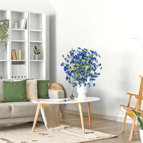 Artificial Flowers 8PCS Silk Flowers with Long Stems, Fake Flowers Bulk Fake Babys Breath, Royal Blue Flowers for Tall Vase Outdoor Garden Wedding Party Home Table Centerpiece (Blu image 4