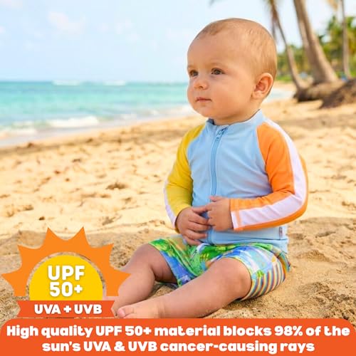 Image of SwimZip Boys' Long Sleeve Rash Guard & Swim Shorts Set - UPF 50+ Sun Protection