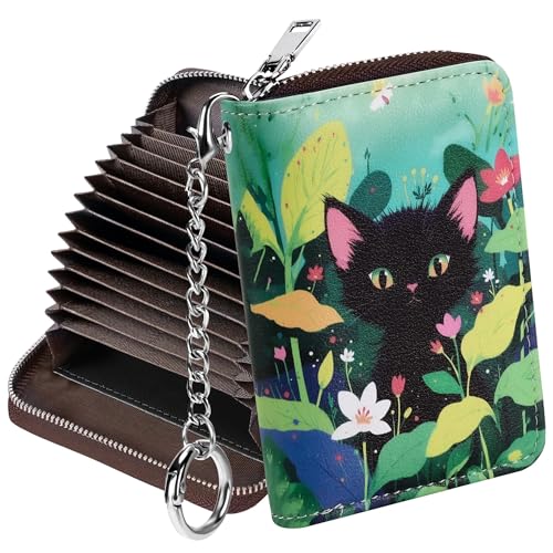 Image of Mayski Credit Card Holder, Zipper Credit Card Wallet for Women, Small Accordion Card Cases Holder, KeyChain Wallet, Business Card Holder, Cat