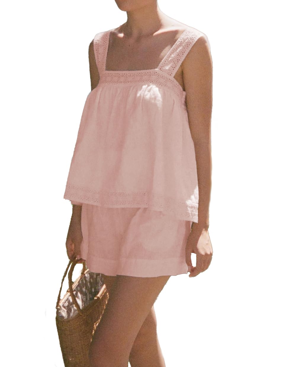 Xfileen Womens Fashion 2 Piece Set Lace Cami Top and Shorts Set Summer Cotton Pajama Set Lounge Set