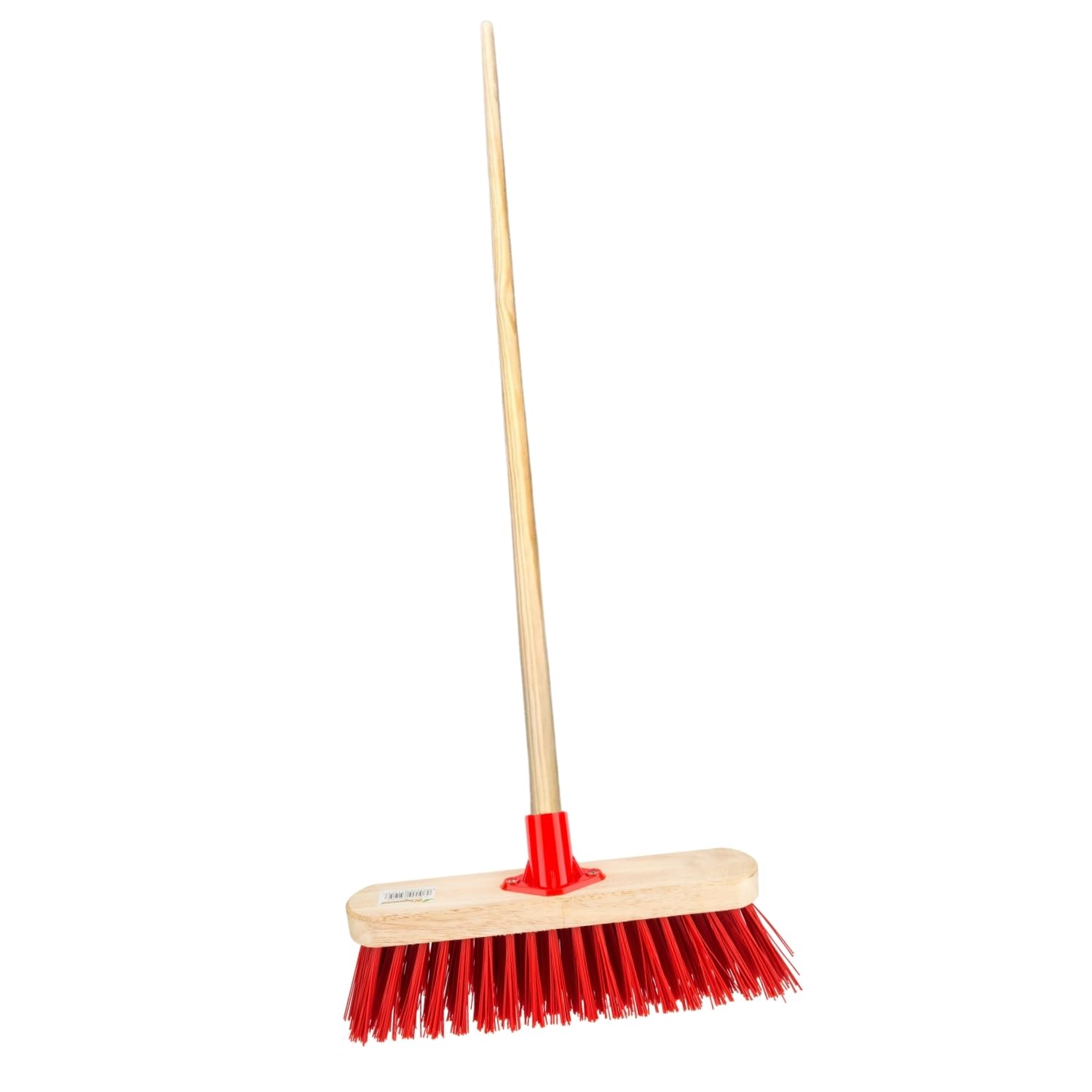 HOMESHOPA 12 Inch Stiff Red PVC Indoor Outdoor Sweeping Broom Head with Handle, Heavy Duty Cleaning Brush for Any Surface Wooden Floor Decking and Paving Slabs