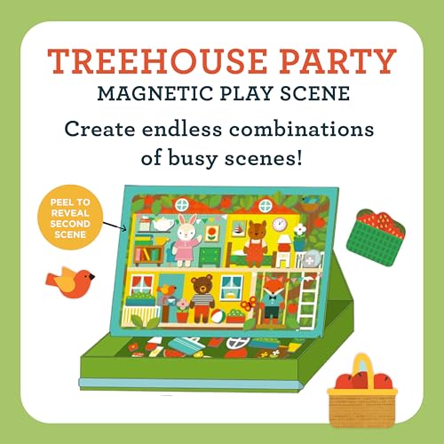 Image of Petit Collage: Animal Friends Magnetic Game Board with Mix & Match, Ideal for Ages 3+, Includes Mag Play Scene Treehouse Party, 74 Count