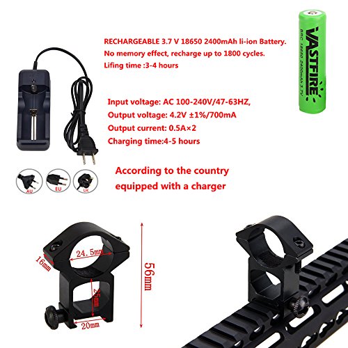 VASTFIRE Coyotes Hunting Lights for Night Red Led Adjustable Beam AR Flashlight Kit for Bow with 18650 Battery Pressure Switch Rail Mount