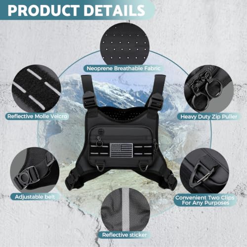 Image of Muserise Sports Chest Bag For Men, Water Resistant Lightweight Front Running Vest Bag With Built-In Phone Holder & Extra Storage For Workouts, Cycling (Black)