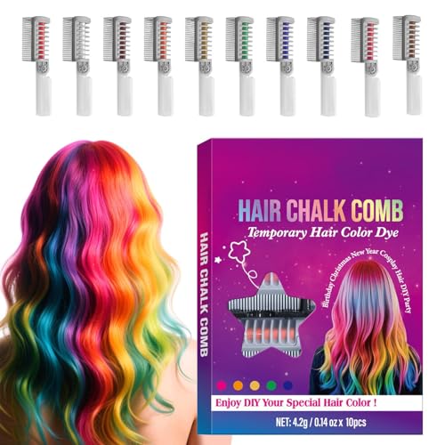 Peine De Tiza Para El Cabello - 10 Colores Temporal Fácilmente Lavable | Tinte Para Cabello Lavable De Colores,Para Niños Niñas Hombres Mujeres Jóvenes Adolescentes Cumpleaños Navidad Año Nuevo Cospla