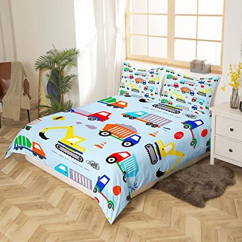 Cartoon Construction Bedding Set Equipment Trucks Comforter Cover Set for Kids Teens Car Excavator Tractor Duvet Cover Construction Vehicles Bedspread Cover Room Decor King Size - Image 2