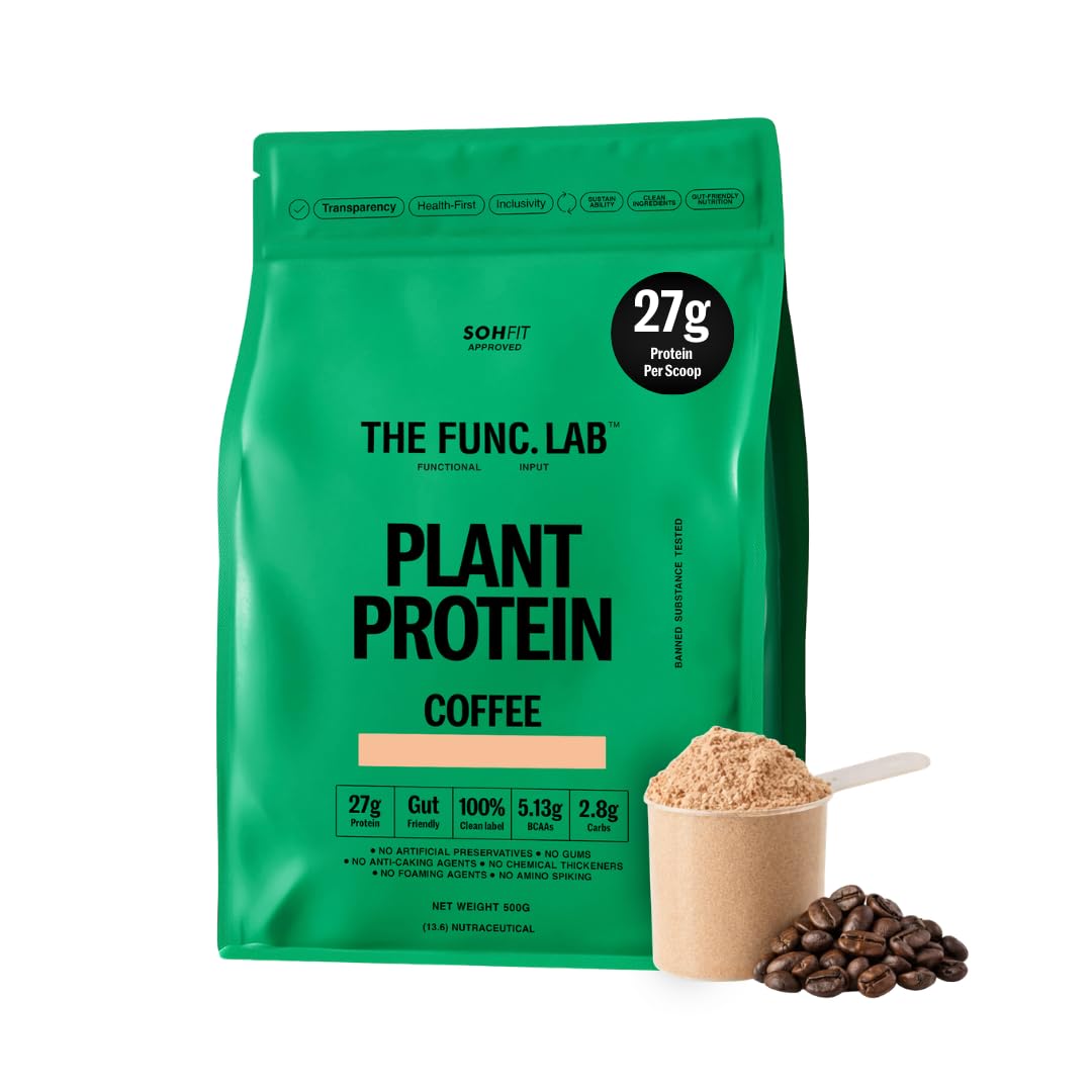 The Func. Lab Plant Protein for Men and Women – Coffee Flavour | 500g | 27g Protein per Scoop | Pea and Rice Blend | Vegan, Sugar‑Free | 100% Clean Label, Gut Friendly, Vegetarian