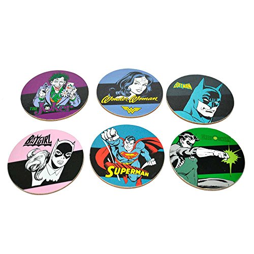 Jogo de Porta Copos 6 Peças - Super-Homem, Mulher Maravilha, Lanterna Verde, Coringa, Batman, Batgir