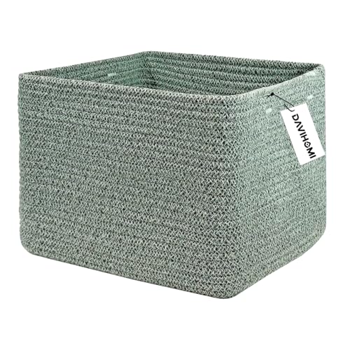 Image of DAVIHOMI Rectangular Woven Cotton Rope Basket for Organizing, Gift Baskets for Handles, Empty Gift Baskets, Medium Rope Basket|13.5" x 11" x 9.5" home decor for Living Room, Bathroom(Green)