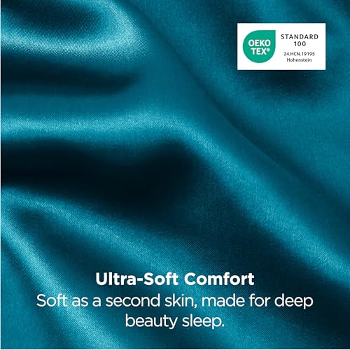 Image of Bedsure King Size Satin Pillowcase Set of 2 - Teal Silky Pillow Cases for Hair and Skin with Envelope Closure, Similar to Silk Pillow Cases, Gifts for Women Men, 20x36 Inches, 2pcs