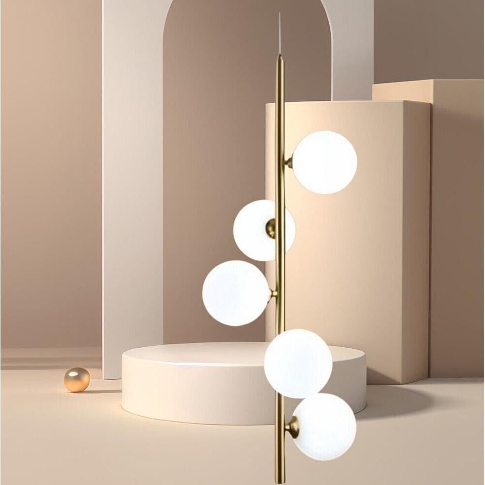 Lampadario Moderno a 5 Luci G9, Lampada da Soffitto in Metallo e Vetro, Design in Bronzo, Ø24 cm Altezza 100 cm, Attacco G9 Max 10W, Illuminazione Interni per Soggiorno Cucina Camera – A95