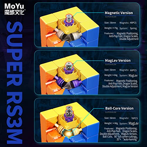 CuberShop Moyu Super RS3M 2022 3x3 Ball-Core Positioning Speed Cube, moyu RS3 M MagLev Professional