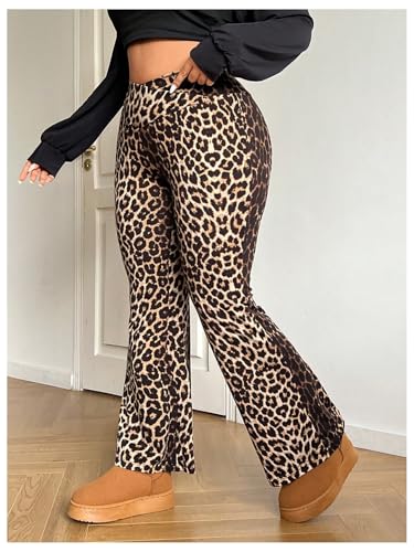 GORGLITTER Women's Plus Leopard Cheetah Print Wrap Pants Y2k Elastic Waist Flare Leg Skinny Trousers4