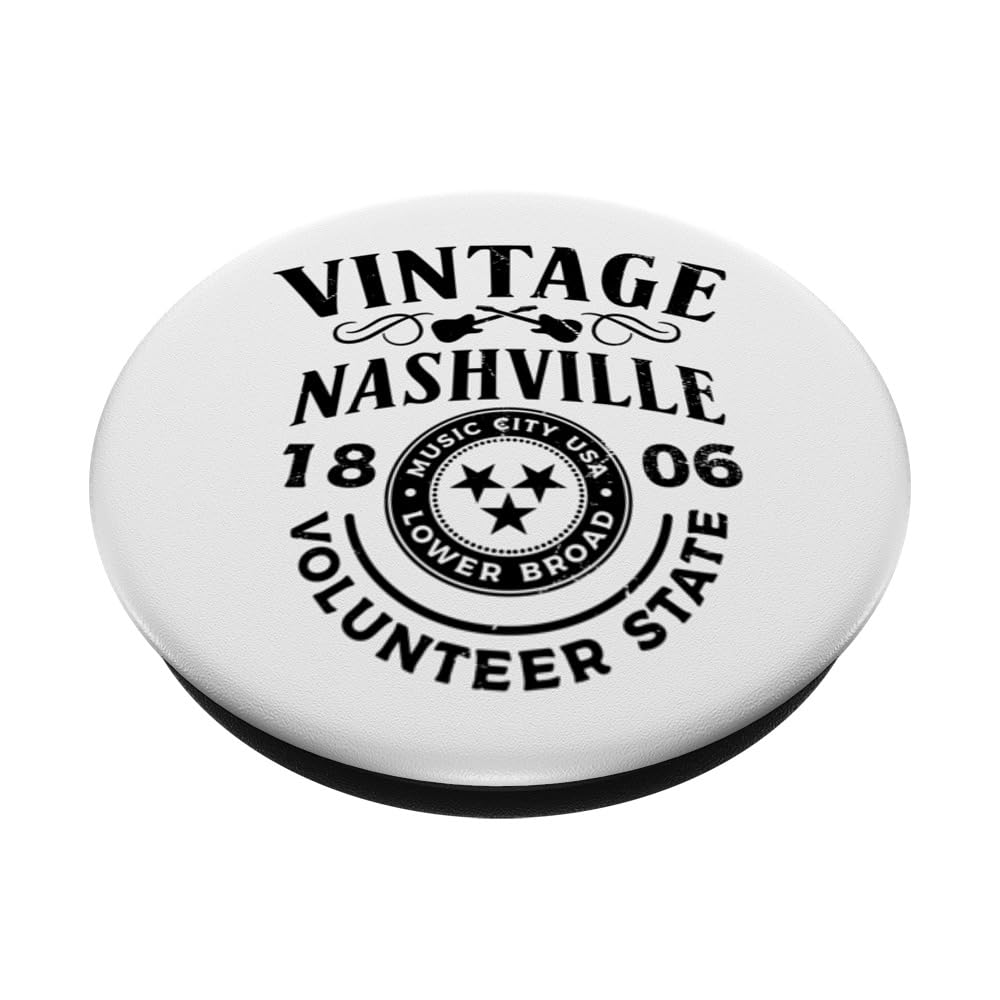 Vintage Nashville Music City Lower Broad Distressed Souvenir PopSockets Swappable PopGrip, Black - Image 2