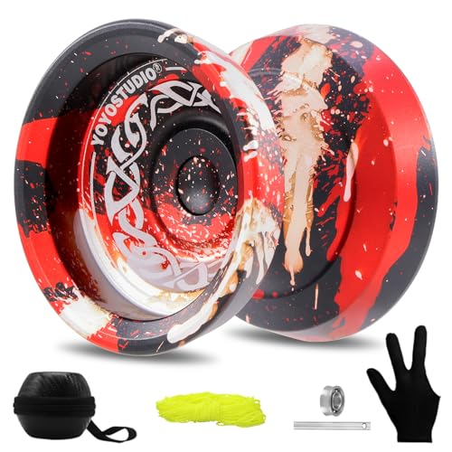 YOYOSTUDIO F25 Finger Spin Yoyo Professional Responsive Yoyo for Kids 8-12 & Adults, Professional Trick Yoyos with Unresponsive Yoyos Accessory Kit, 10 Yo-Yo Strings, Case & Glove - Black Re