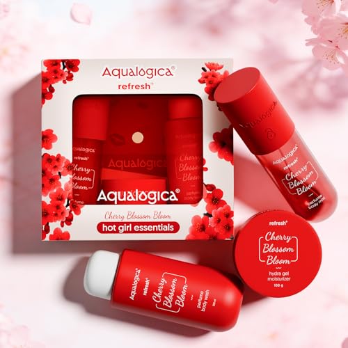 Image of Aqualogica Cherry Blossom Bloom (Hot Girl Essentials) | With Sling Bag & Charms | Perfume Body Wash | Perfume Body Mist | Hydra Gel Moisturizer | Fragrance | Gift Set | Gifting For Valentine's Birthday, Anniversary, Rakhi & Special Occasions | Premium Gift Pack