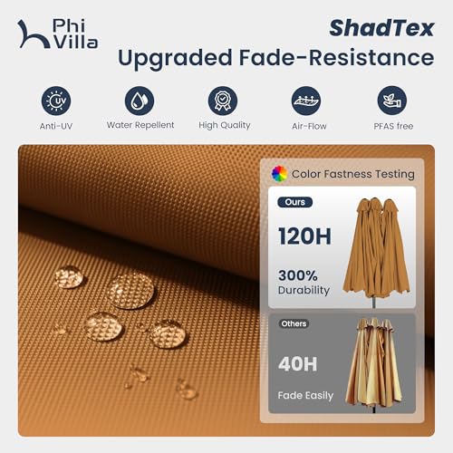 Image of PHI VILLA 15ft Large Outdoor Patio Umbrella with Base Included, Tawny