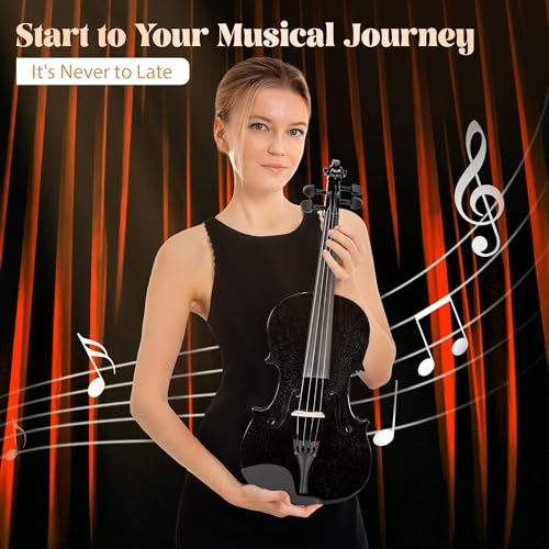 Image of 1 /4 Violin Size Set for Beginners, Black Violin for Beginner Fiddle Kit with Hard Case, Violin Bow, Rosin, Horse Bridge, Strings 1 /4 Full Set, Shoulder Rest, Clip-on Tuner, Manual Instruction