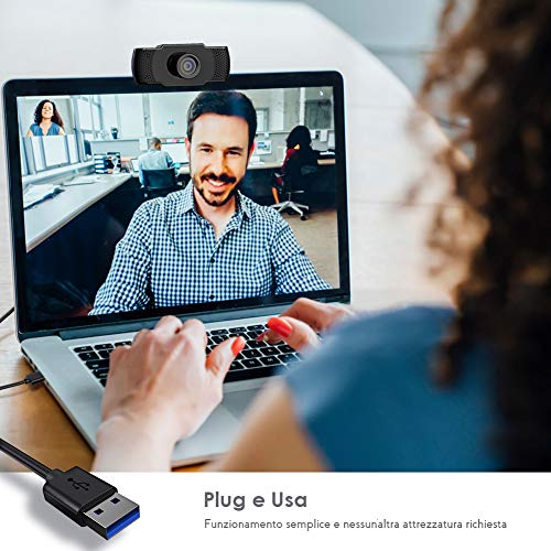 M Mehoom Webcam 1080P con microfono, videocamera PC desktop USB 2.0 Full HD Web Camera per videochiamate, studio, conferenza, registrazione