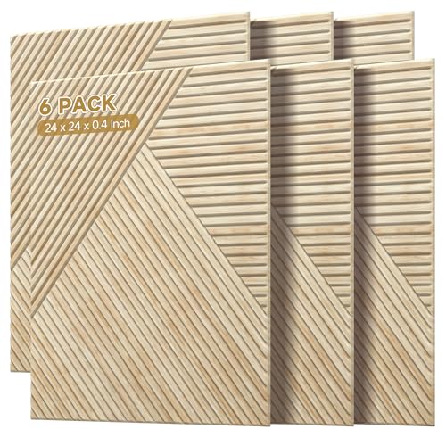 Autorific Acoustic Wall Panels,6 Pack Total Size 72 x 48 Inches,Self-Adhesive Decorative Acoustic Panels for Wall and ceiling,3D UV Printing with Wood Look,Rustic Oak