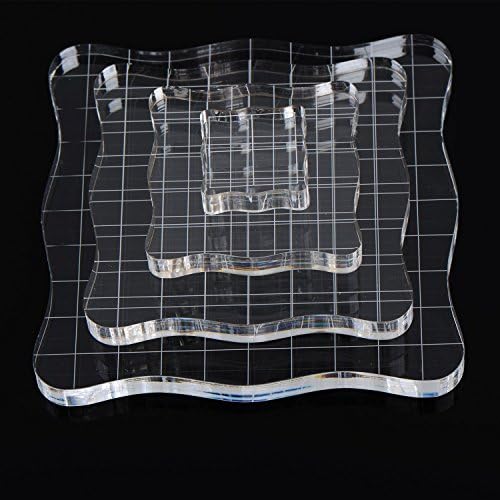 Whaline 4 Pieces Stamp Blocks with Grid and Grip, Acrylic Clear Stamping Blocks Set Essential Stamping Tools for Scrapbooking Crafts Making