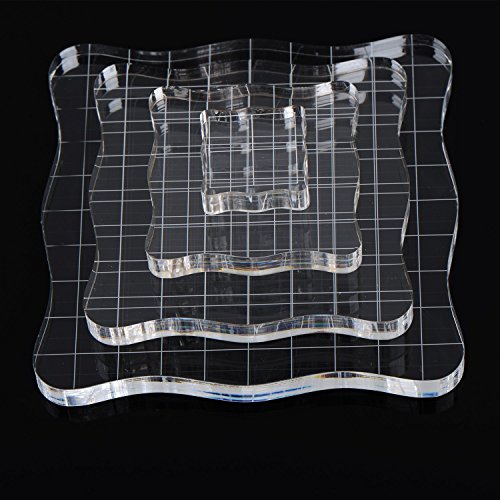 Whaline 4 Pieces Stamp Blocks With Grid And Grip, Acrylic Clear Stamping Blocks Set Essential Stamping Tools For Scrapbooking Crafts Making #TOP1