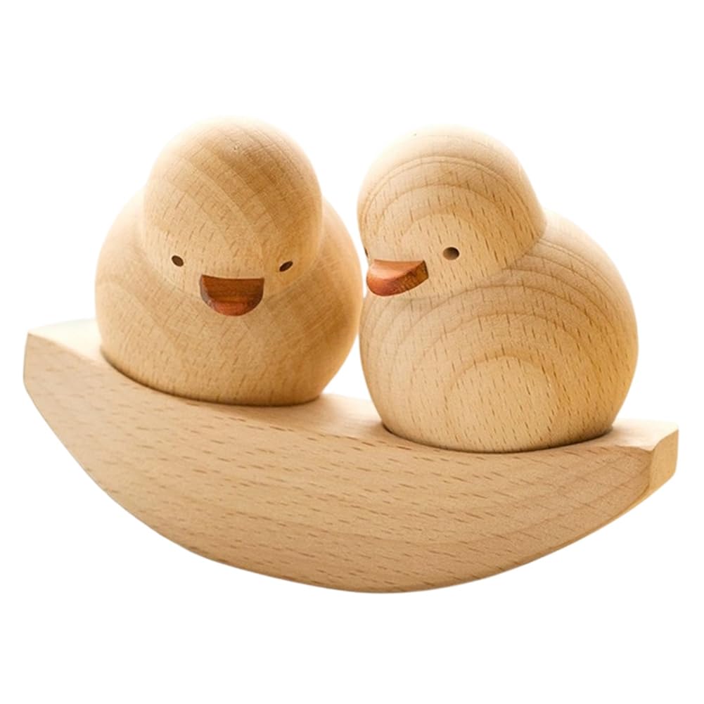 CTRLZS Home Decoration Furnishing Decorative Accent Hand Carved Cute Duck Animal Sculptures Wood Statue Ornament Gift Collectible Figurines Décor Set