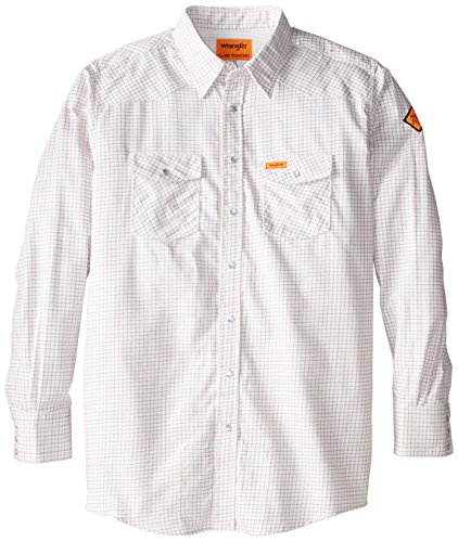 Wrangler Riggs Workwear Men's Big & Tall Flame Resistant Western Work Lightweight Woven Shirt, White Plaid, 3X