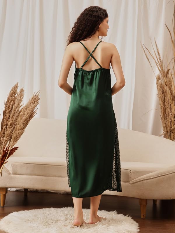 Image of Clovia Women Satin Night Suit- Top & Pyjama Set, Bottle