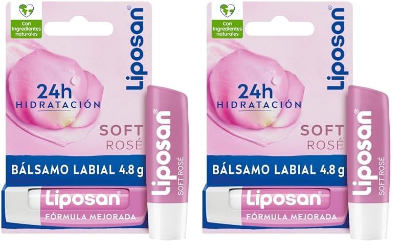 Liposan Soft Rosé (1 x 4,8 g), bálsamo labial rosa, cacao de labios para un brillo suave y luminoso, bálsamo hidratante para unos labios sedosos e hidratados (Paquete de 2)