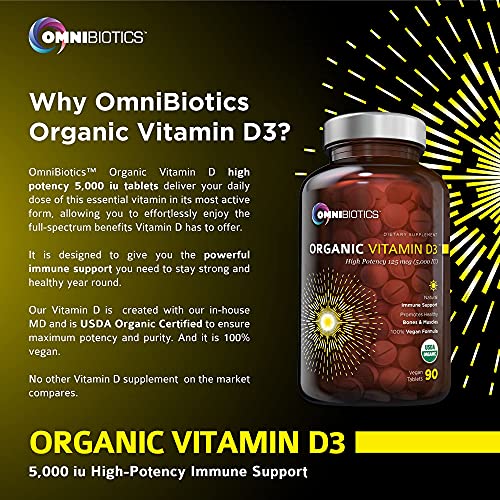 Organic Vitamin D3 5000 Iu | 100% Vegan High-Potency Immune Support | Promotes Bone & Muscle Health | 90 Tablets (Unflavored) #TOP5