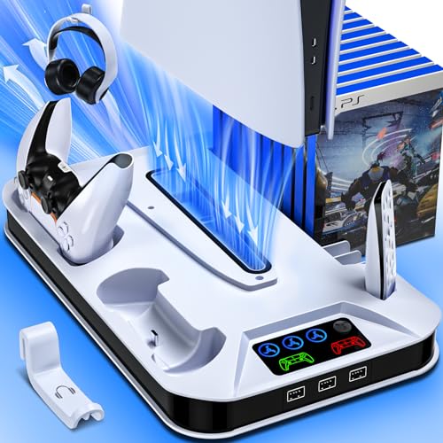 ps5slimpro cooling station with controller charging station for sony console playstation 5 slimampstandard discdigital console ps5 pro stand cooler accessories incl cooling fan3 usb hubs