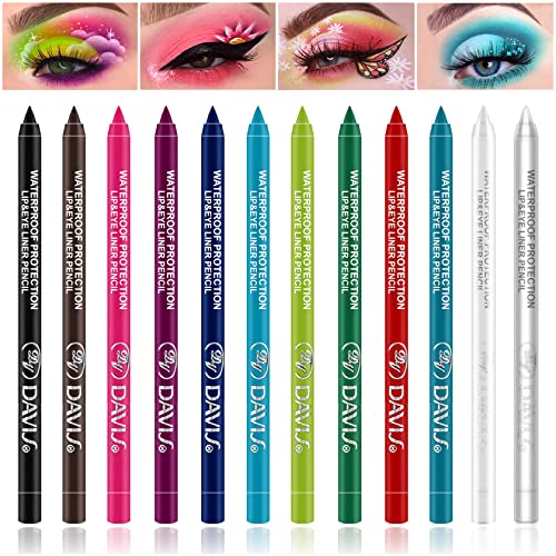 12 Colors Eyeliner Pencil Set,QIUFSSE Colored Eyeliner Glitter Eyeliner Pen Metallic Eyeliner Eye Liners for Women Waterproof Long-Lasting Professional Eye Makeup Set Colored Eyeliners