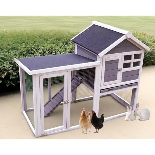 Emidor 木製の鶏小屋、複数階建ての鶏小屋、大型、4?6羽の鶏を収容可能、複数のドア、取り外し可能な底、洗える、耐候性、組み立て簡単、家庭用に適しています