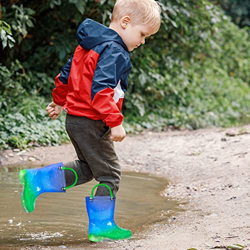 Dksuko Toddler Light Up Rain Boots Waterprof Rubber Boots With Easy-On Handles(11 Little_Kid,Blue Green) #TOP1