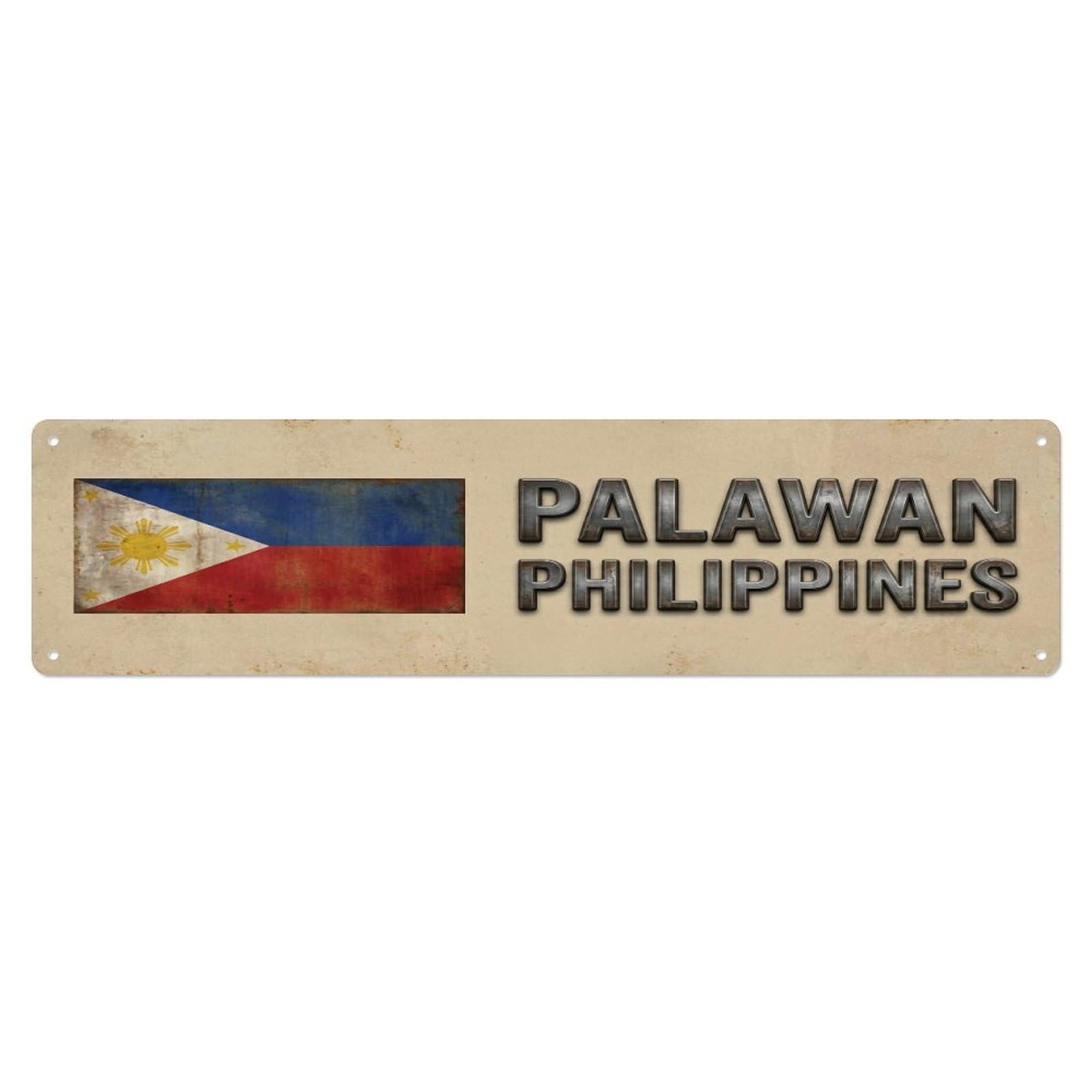 Tgrcjimh Style Metal Tin Sign Vintage Palawan Philippines Flag Decor Rustic Travel
