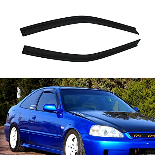 D&O Motor 2Pcs Front Smoke Sun/Rain Guard Outside Mount Tape-On Window Visors For 96-00 Honda Civic 2-Door Coupe/3-Door Hatchback #TOP1