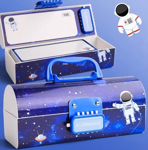 Image of New Cartoon Theme Pencil Box with Push Pull Eraser Set for Kids | Suitcase Style Password Lock Stationery Organizer | School Supplies Gift Combo for Boys & Girls (Astron-Blue APB Penchil Box)