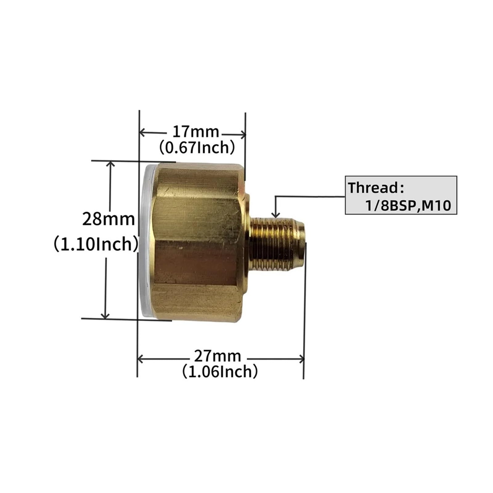 Manómetro, Manómetro de presión aire con esfera 28mm, 350bar, 5000psi, 1/8BSP, manómetro rosca M10(M10X1 White,No cover)