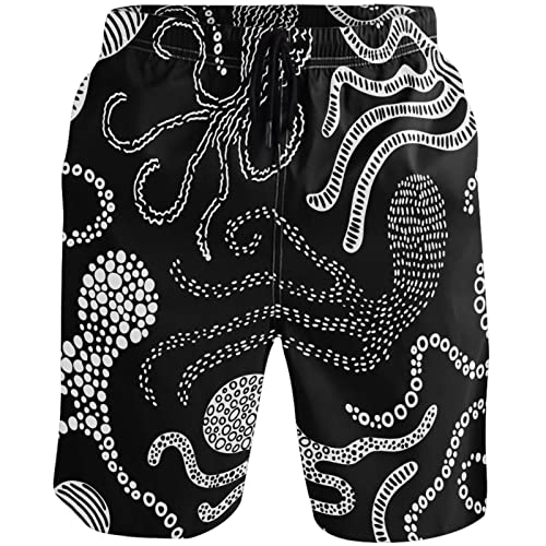 visesunny Men's Swim Trunks Quick Dry Bathing Suits Octopus Animal Black White Dot Beach Swim Shorts