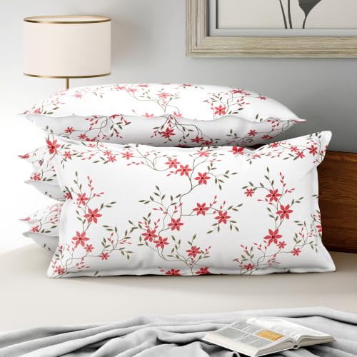 Image of Wakefit 100% Cotton Pillow Cover Set of 4 | 200 TC Soft & Breathable Pillow Cases | King Size 19 x 36 Inch | Skin Friendly, Durable & Gentle Machine Washable | Sakura White