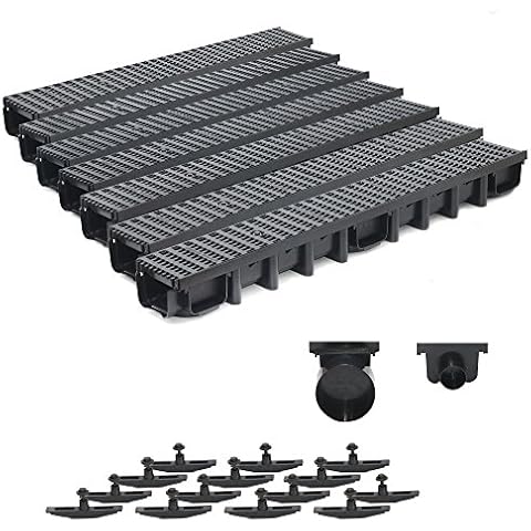 7m Entwässerungsrinne Belastungsklasse B125, 98mm komplett SET Stegrost Kunststoff Cover